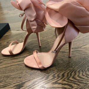 Giuseppe Zanotti pink satin heeled sandal with peony
